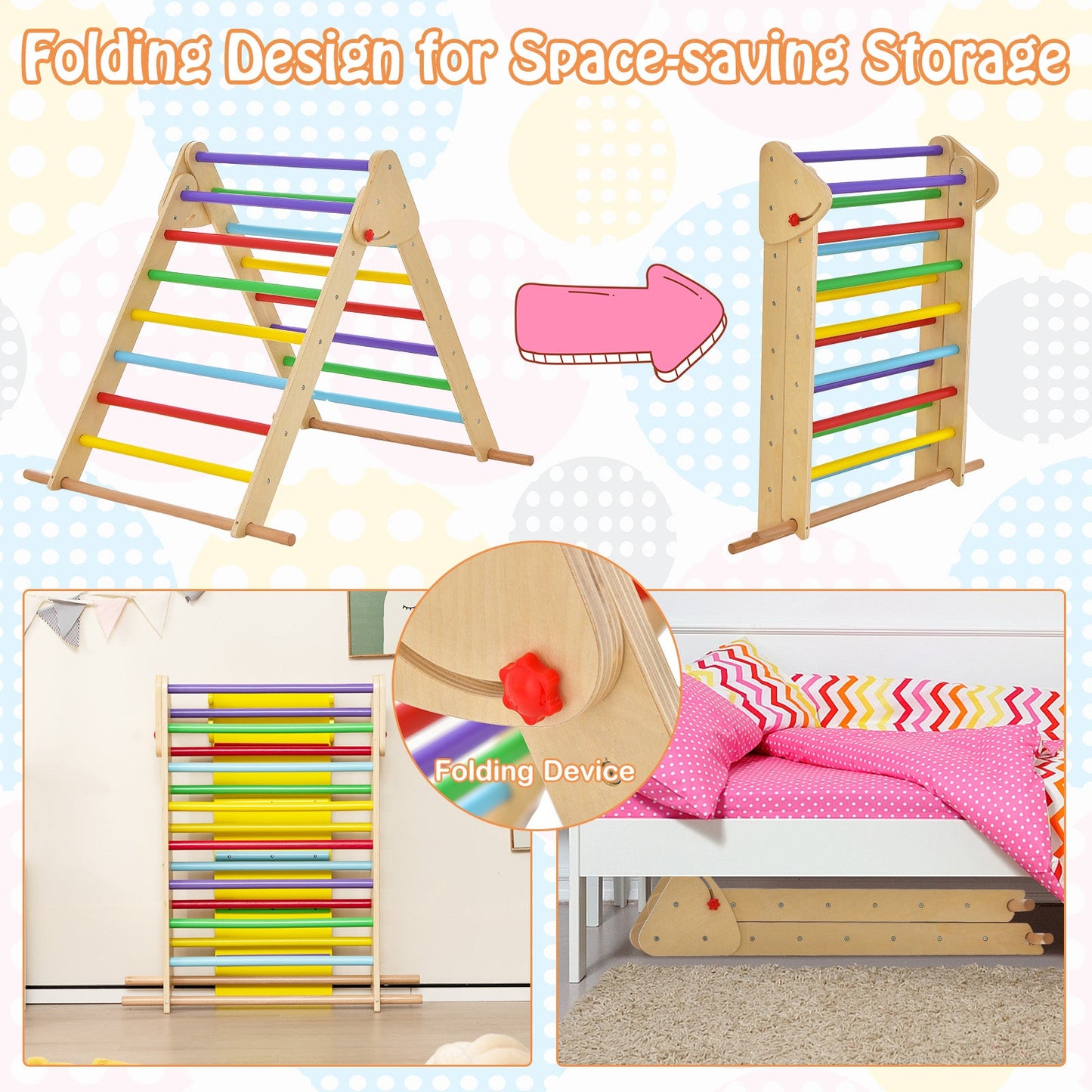 Kids Climbing Triangle Set with Adjustable Ramp - Multicolor