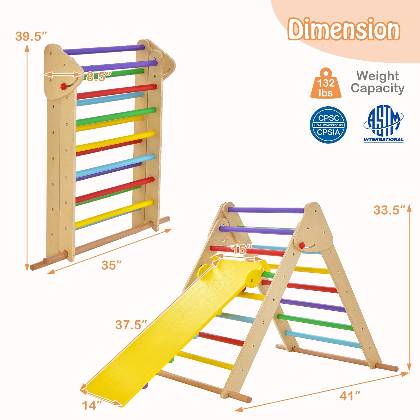 Kids Climbing Triangle Set with Adjustable Ramp - Multicolor