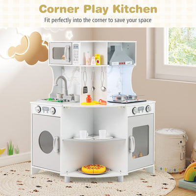 Kids Corner Wooden Play Kitchen with Range Hood - Gray