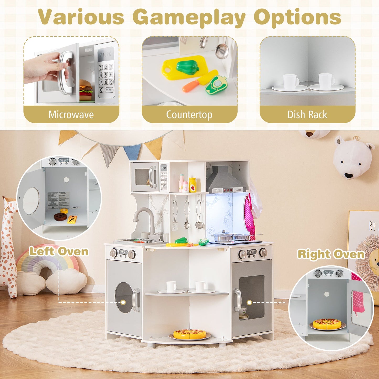 Cocina de Juguete de Madera Kids Corner con Campana Extractora - Gris