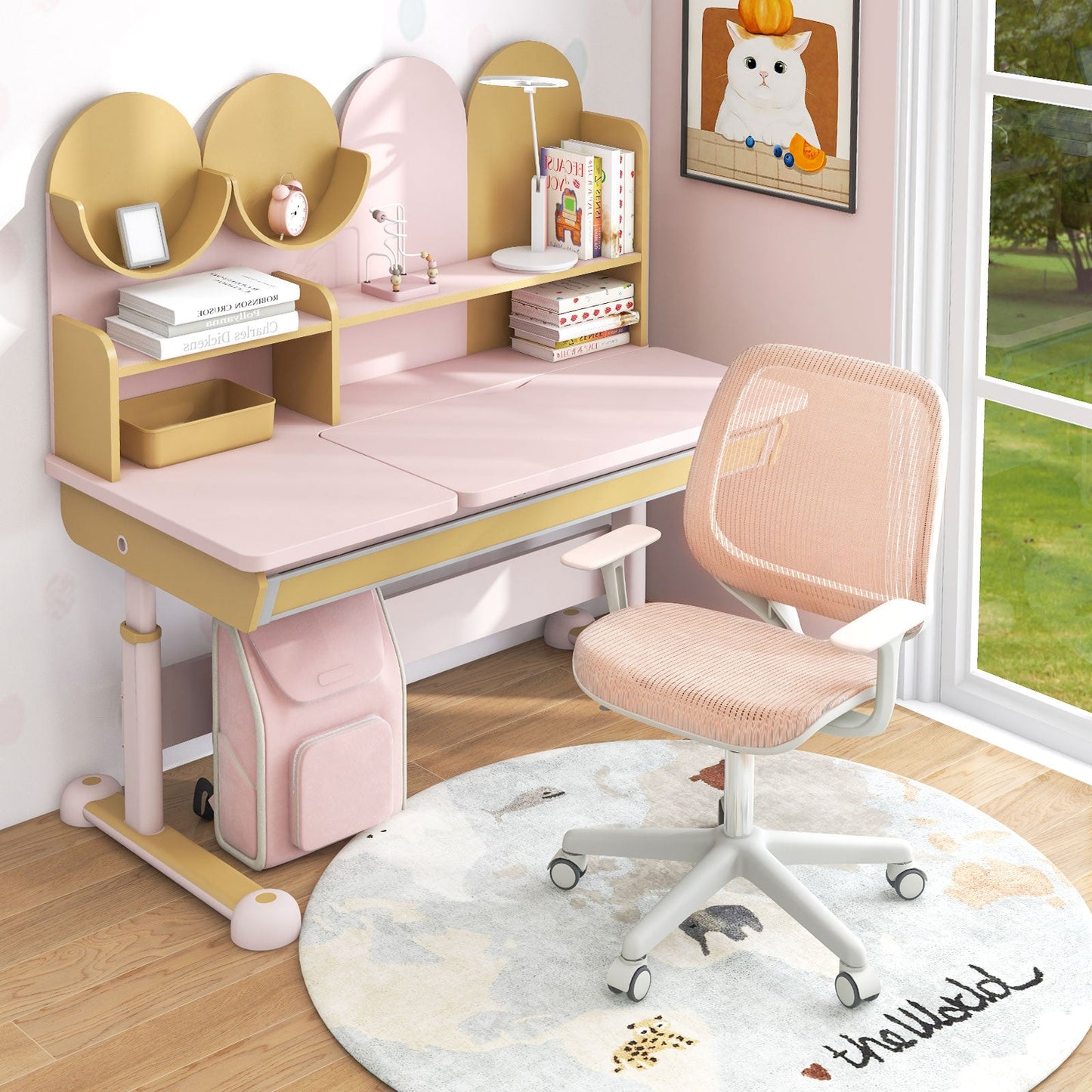 Silla de Computadora Infantil de Malla Giratoria - Altura Ajustable en Rosa