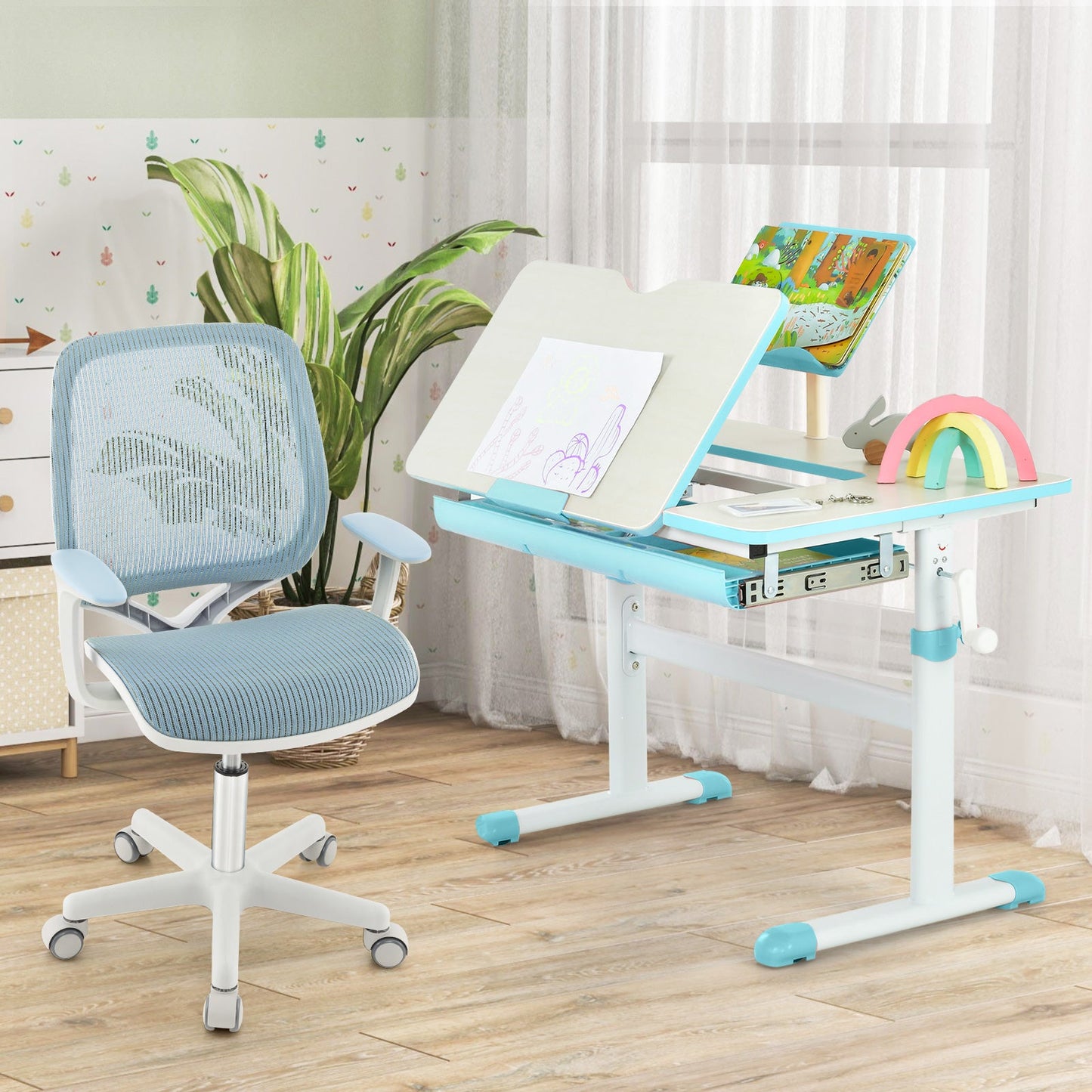 Swivel Mesh Children Computer Chair - Adjustable Height in Blue