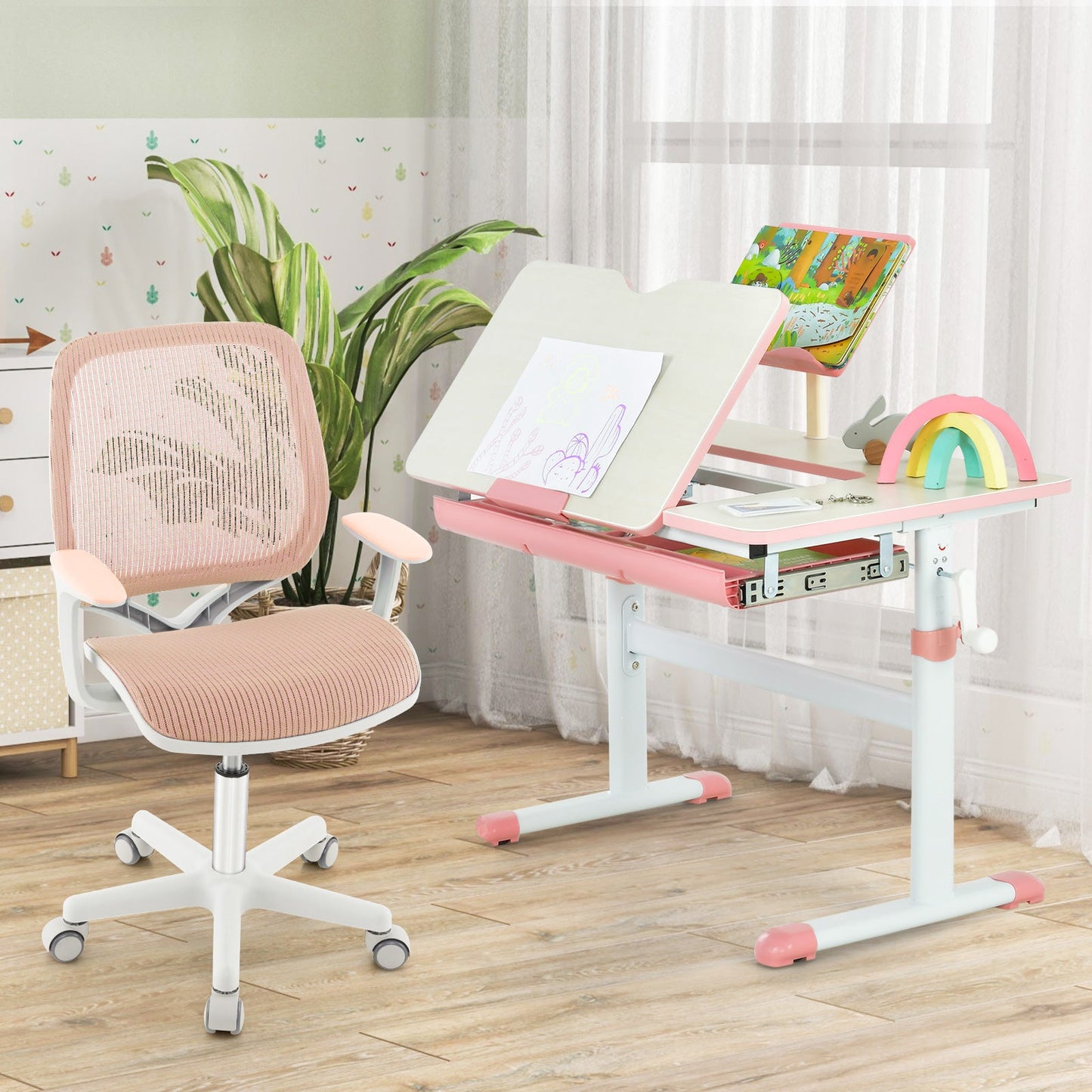 Silla de Computadora Infantil de Malla Giratoria - Altura Ajustable en Rosa