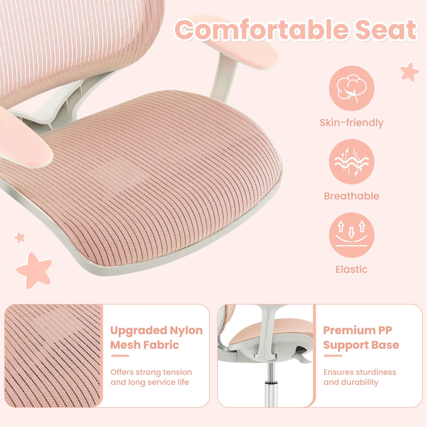 Silla de Computadora Infantil de Malla Giratoria - Altura Ajustable en Rosa