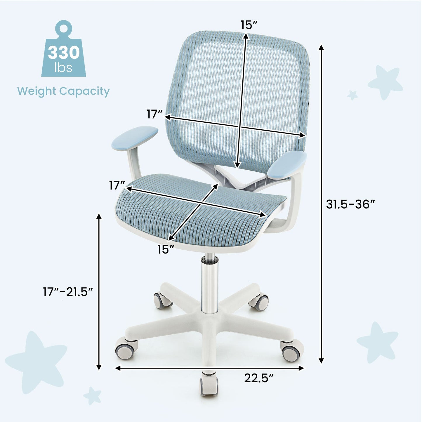 Swivel Mesh Children Computer Chair - Adjustable Height in Blue