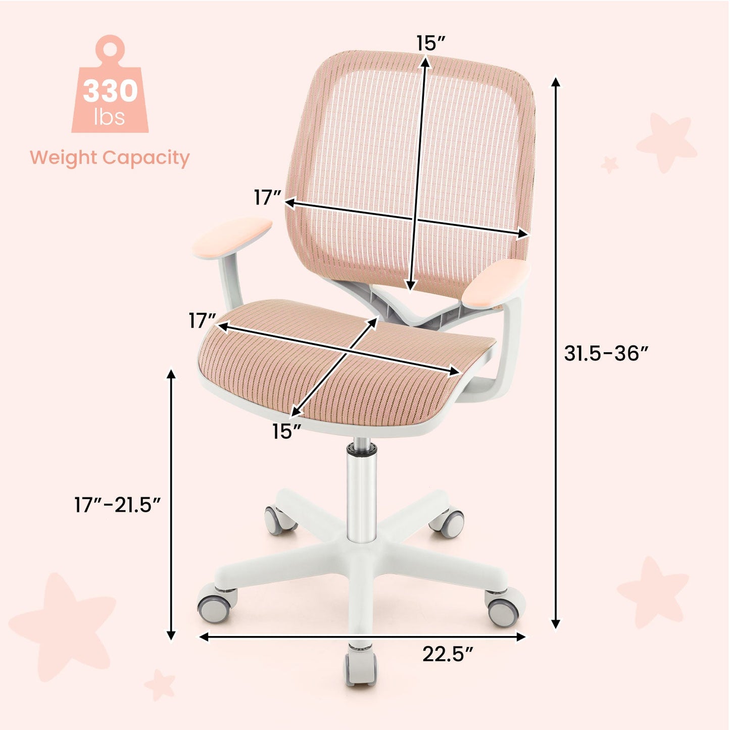 Silla de Computadora Infantil de Malla Giratoria - Altura Ajustable en Rosa