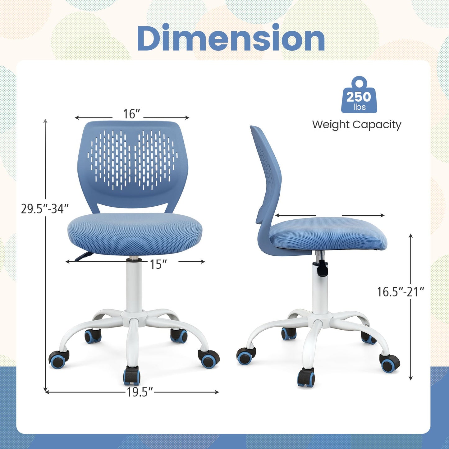 Ergonomic Children Study Chair - Adjustable Height in Blue