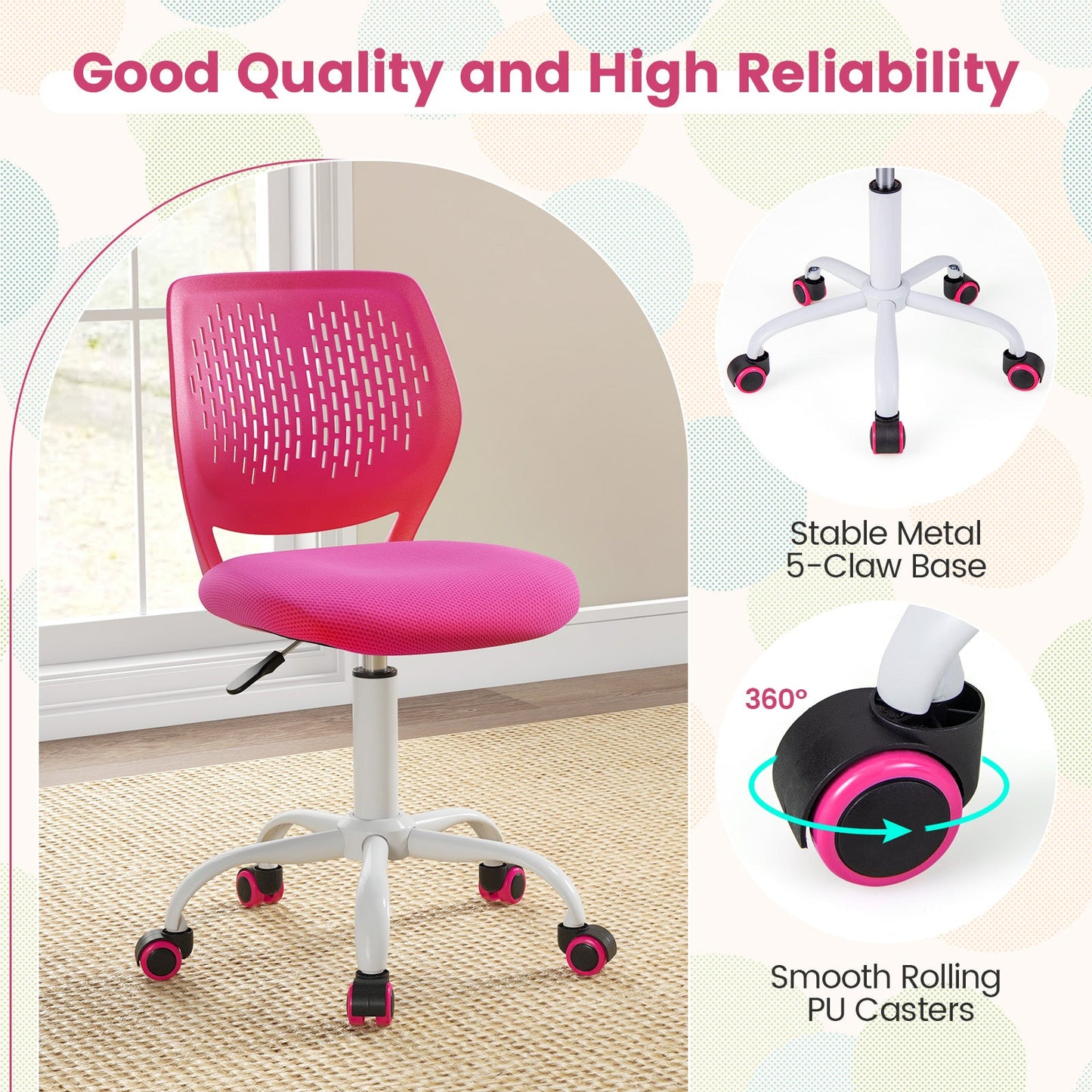 Ergonomic Children Study Chair - Adjustable Height in Pink