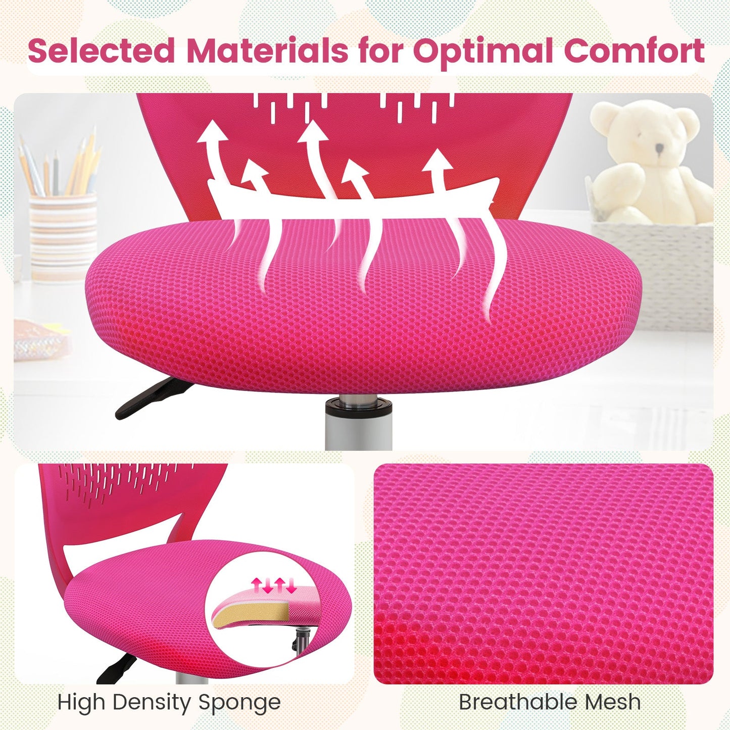 Ergonomic Children Study Chair - Adjustable Height in Pink