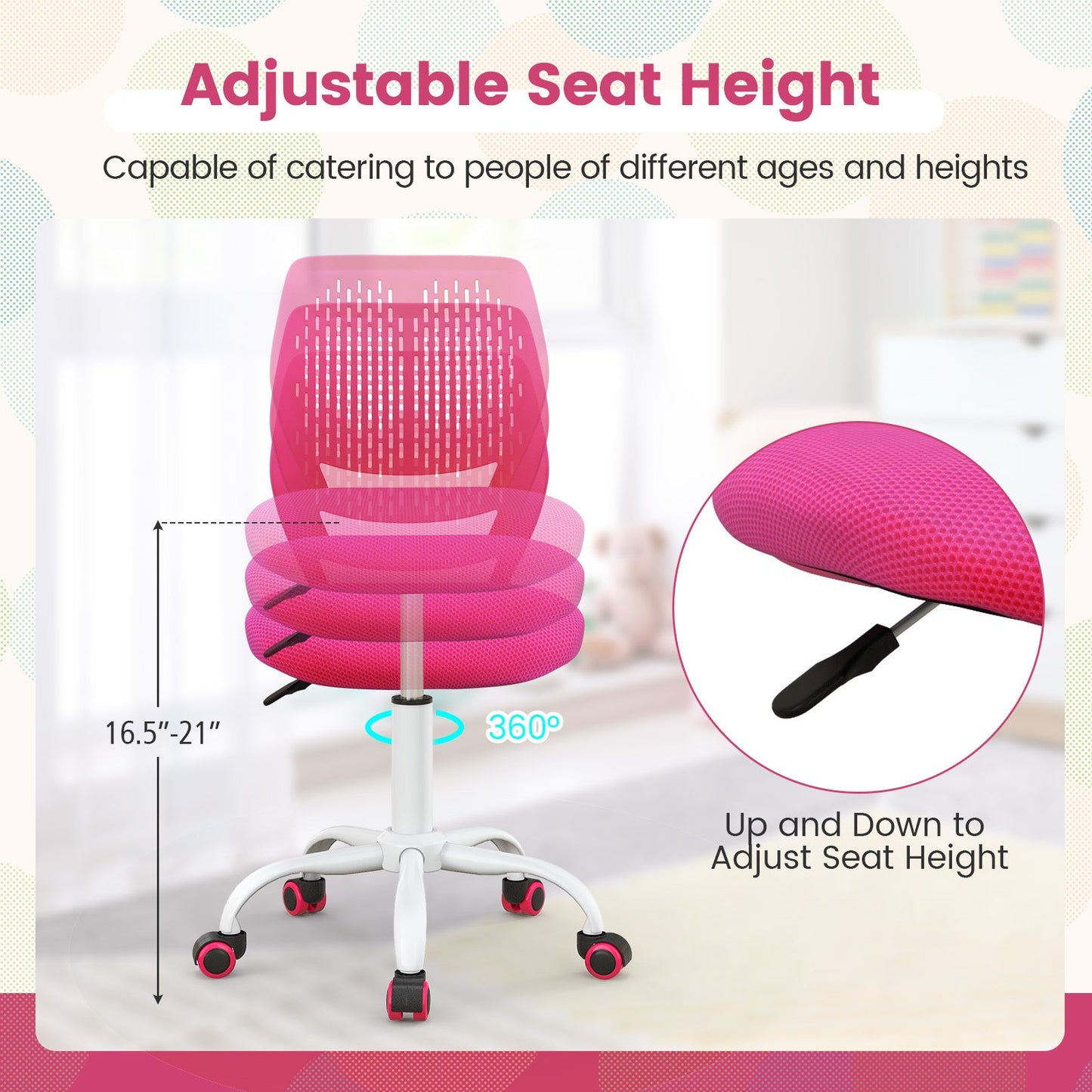 Ergonomic Children Study Chair - Adjustable Height in Pink