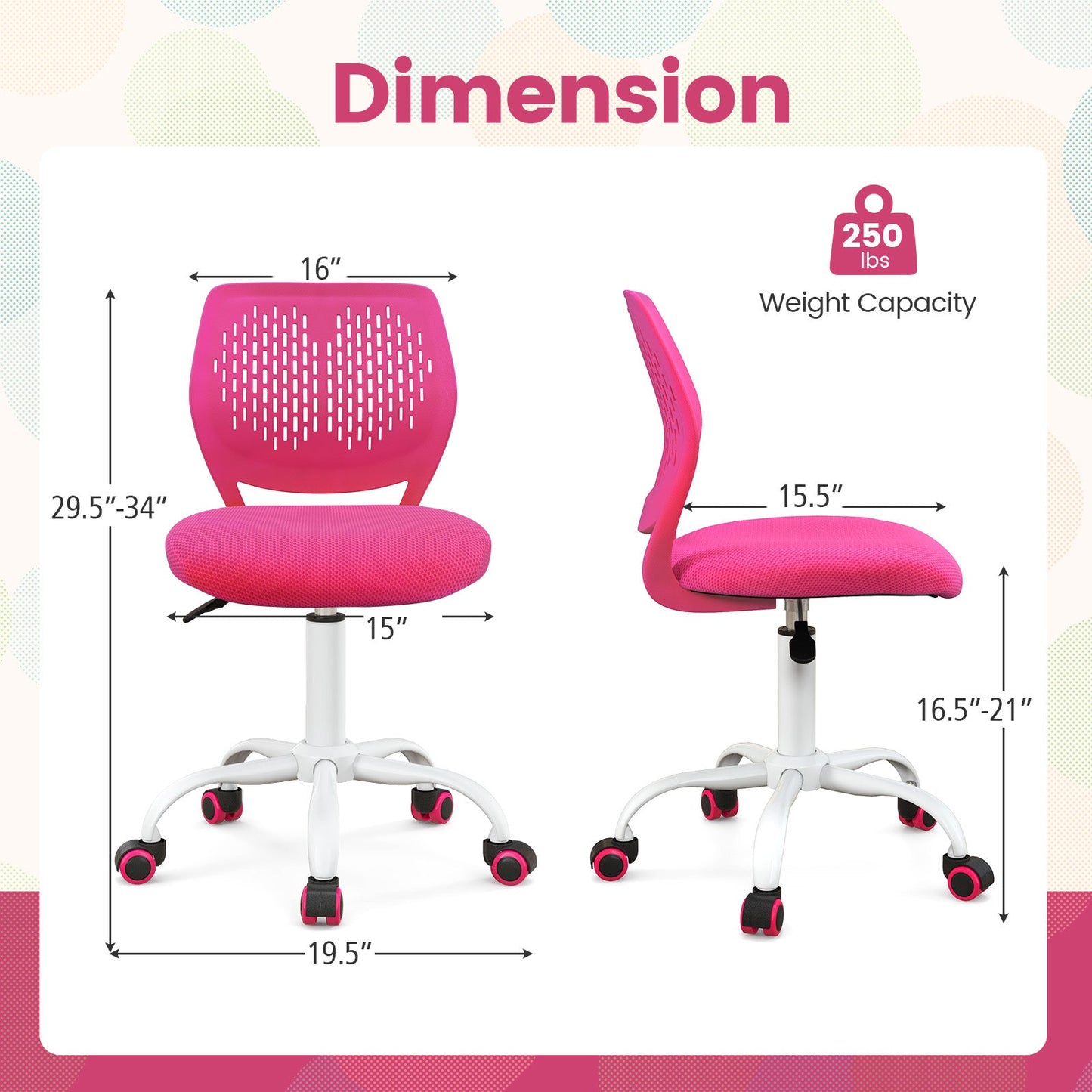 Ergonomic Children Study Chair - Adjustable Height in Pink
