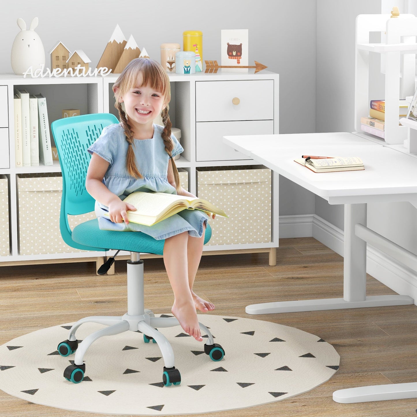Chaise d'étude ergonomique pour enfants - Hauteur réglable en turquoise