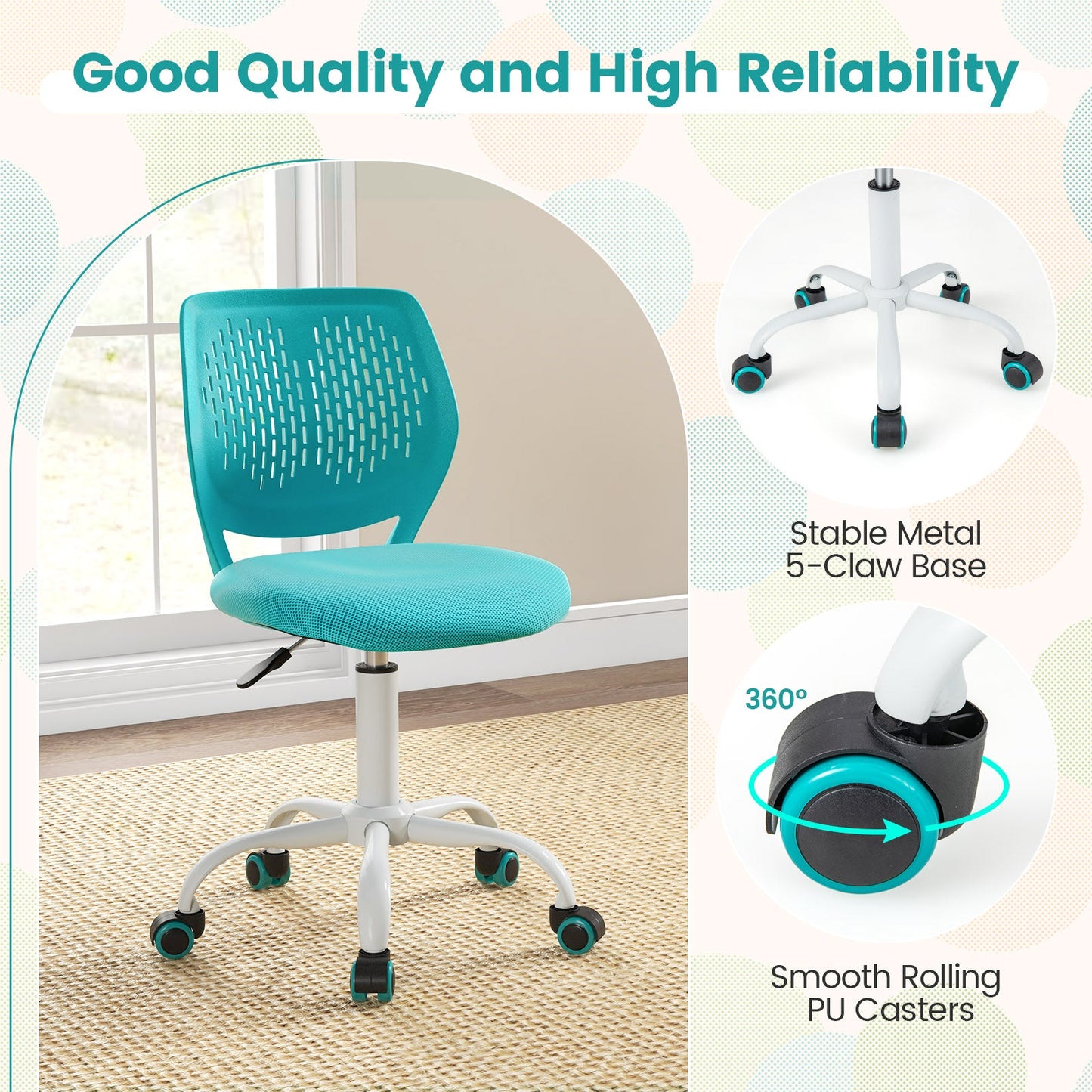 Chaise d'étude ergonomique pour enfants - Hauteur réglable en turquoise