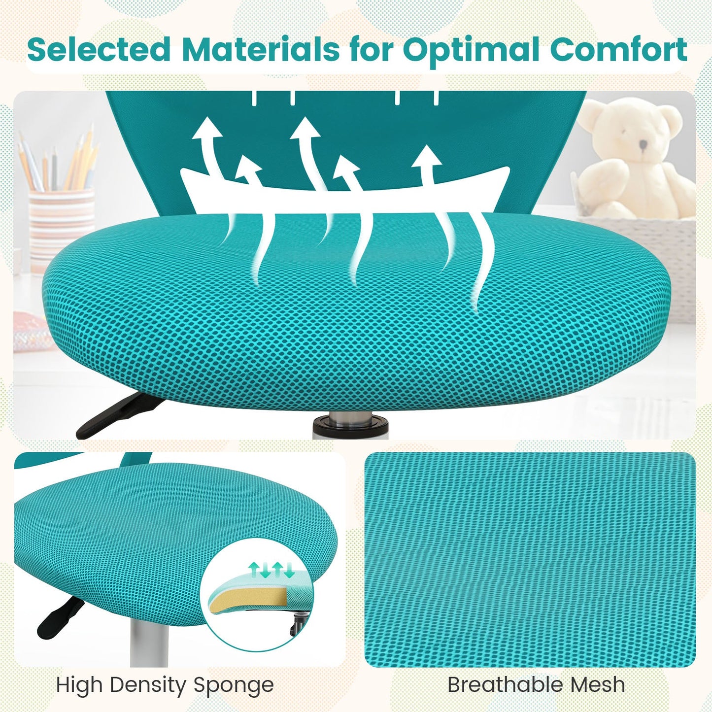 Chaise d'étude ergonomique pour enfants - Hauteur réglable en turquoise