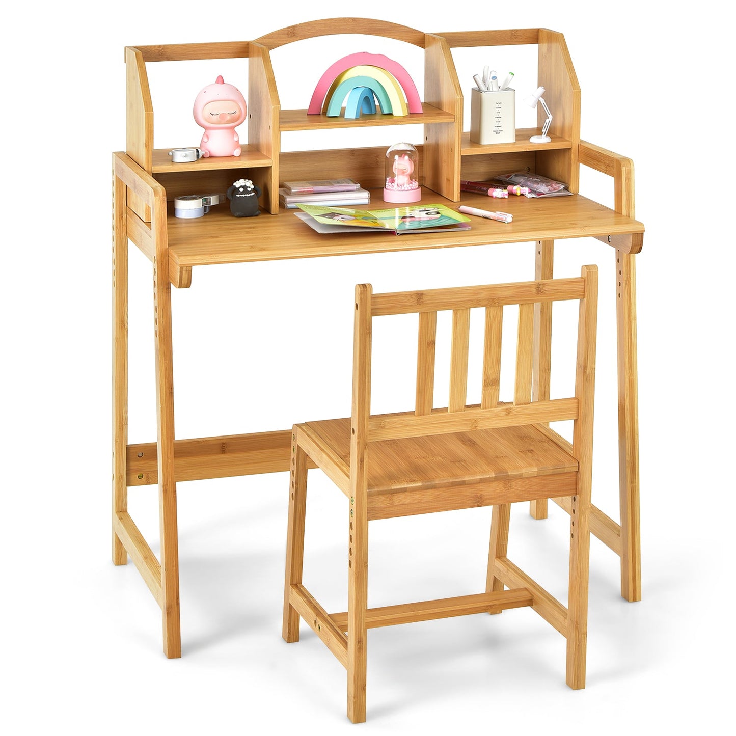Ensemble Bureau et Chaise en Bambou pour Enfants avec Bibliothèque