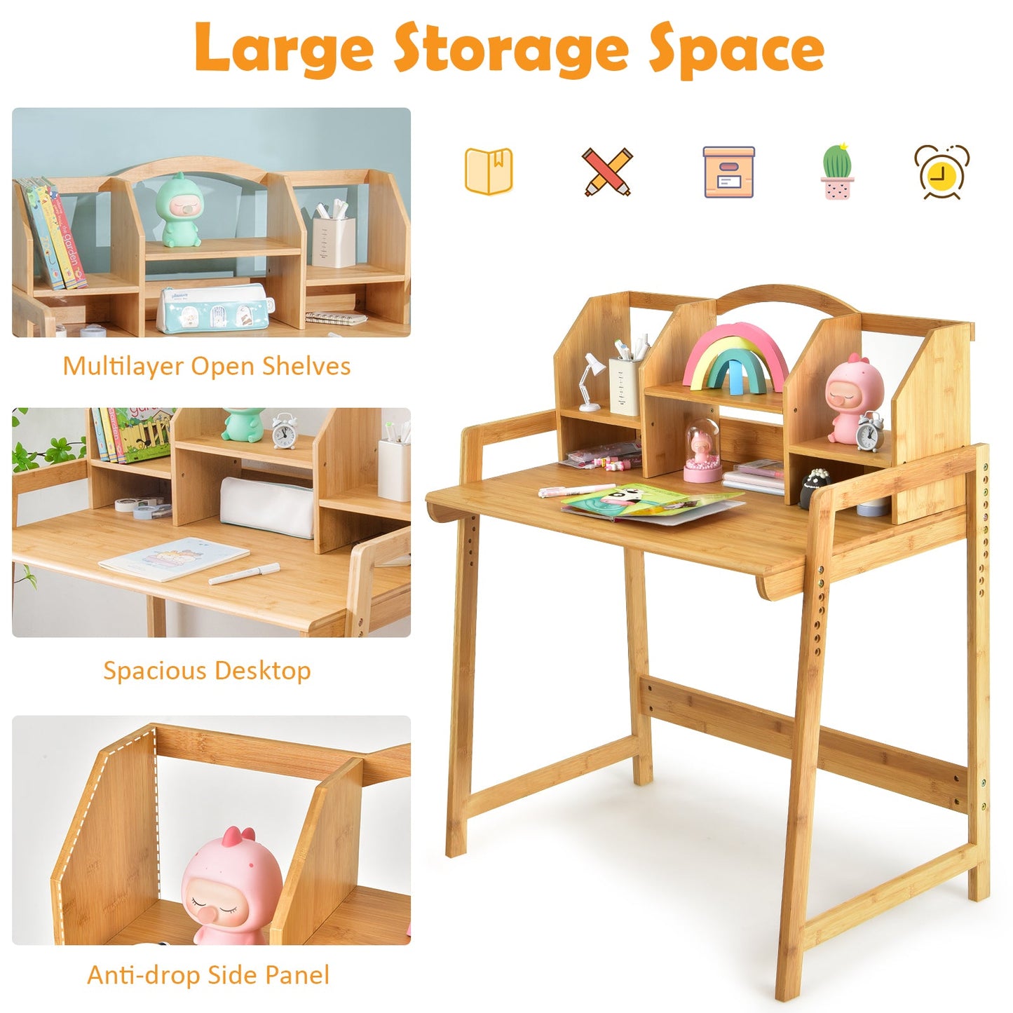 Ensemble Bureau et Chaise en Bambou pour Enfants avec Bibliothèque
