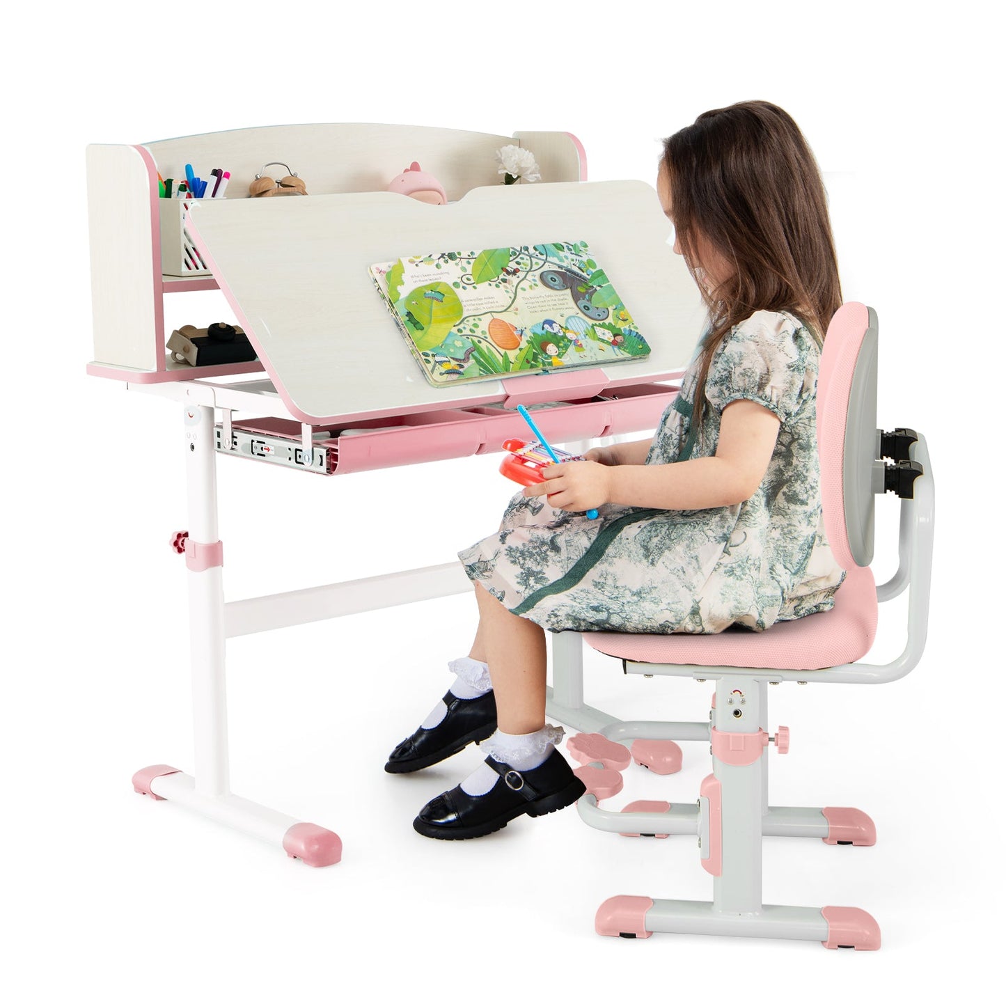 Adjustable Kids Desk and Chair Set - Pink