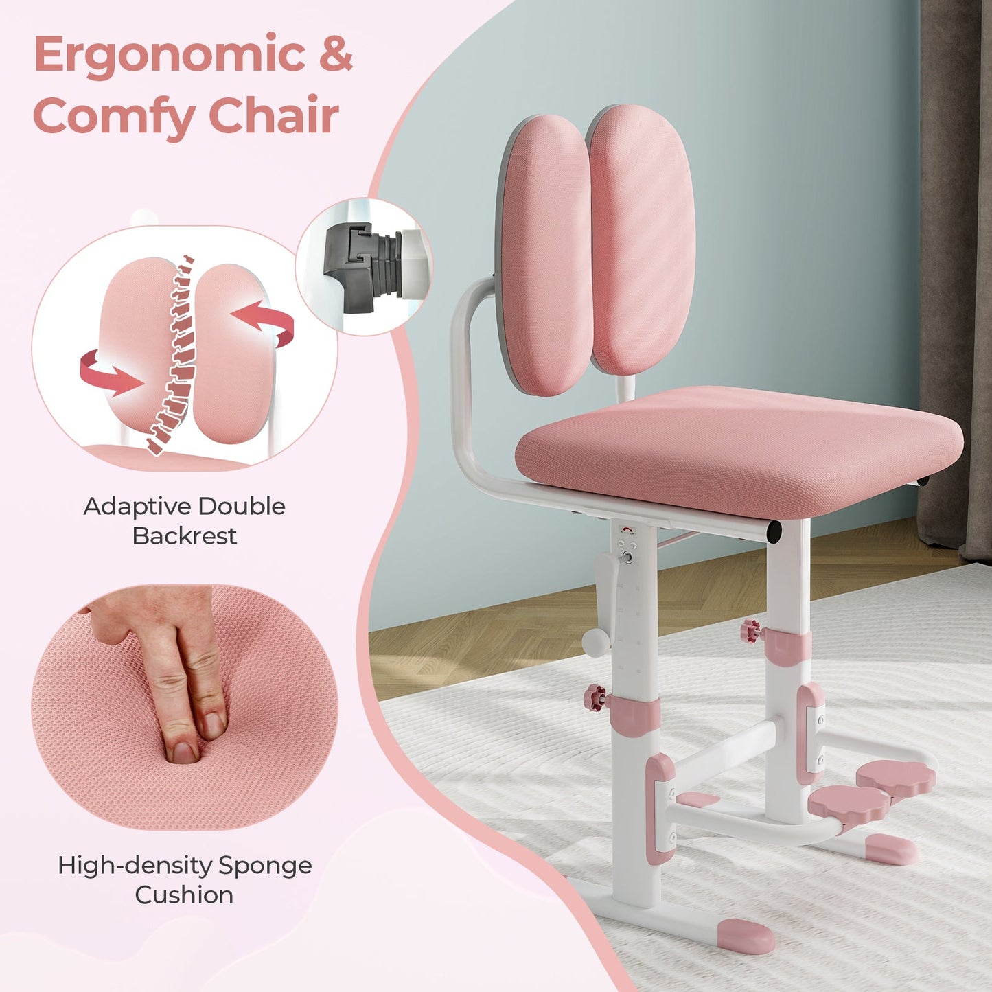 Adjustable Kids Desk and Chair Set - Pink