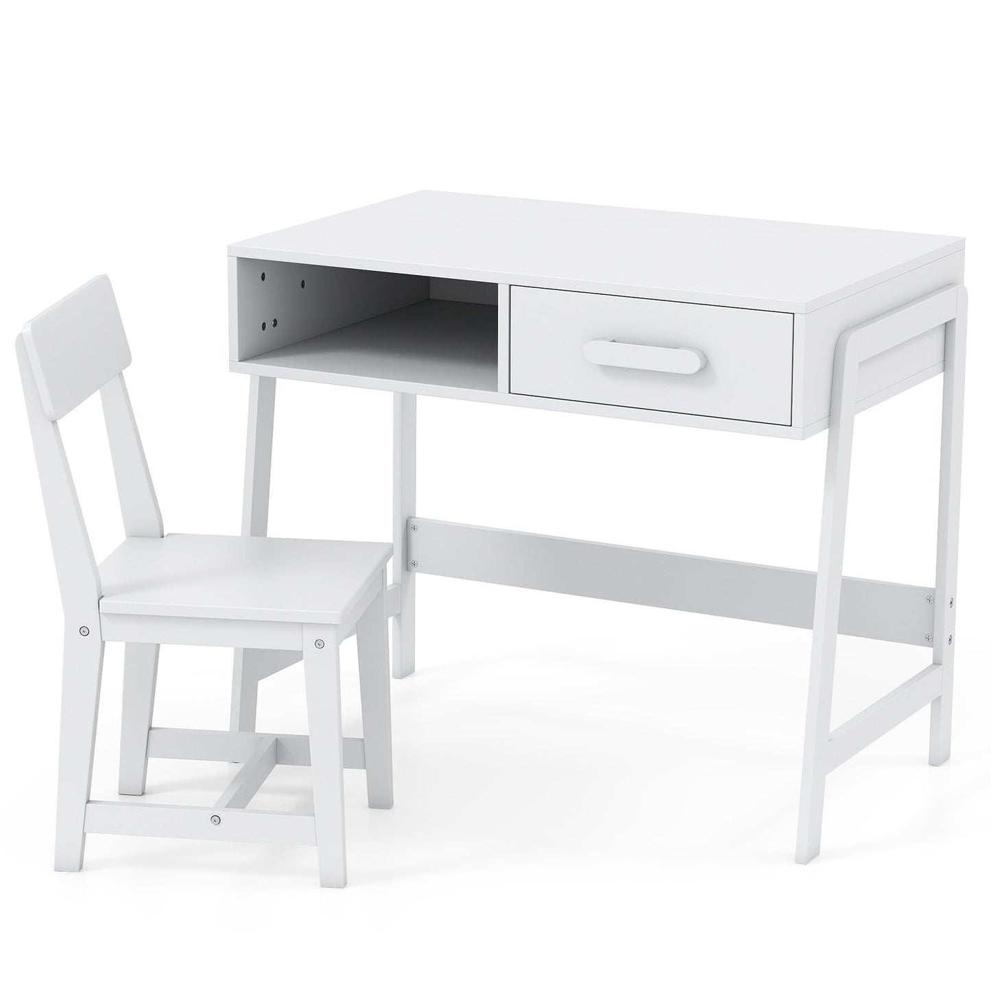 Kids Desk and Chair Set with Storage Drawer and Hutch - White