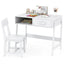 Kids Desk and Chair Set with Storage Drawer and Hutch - White