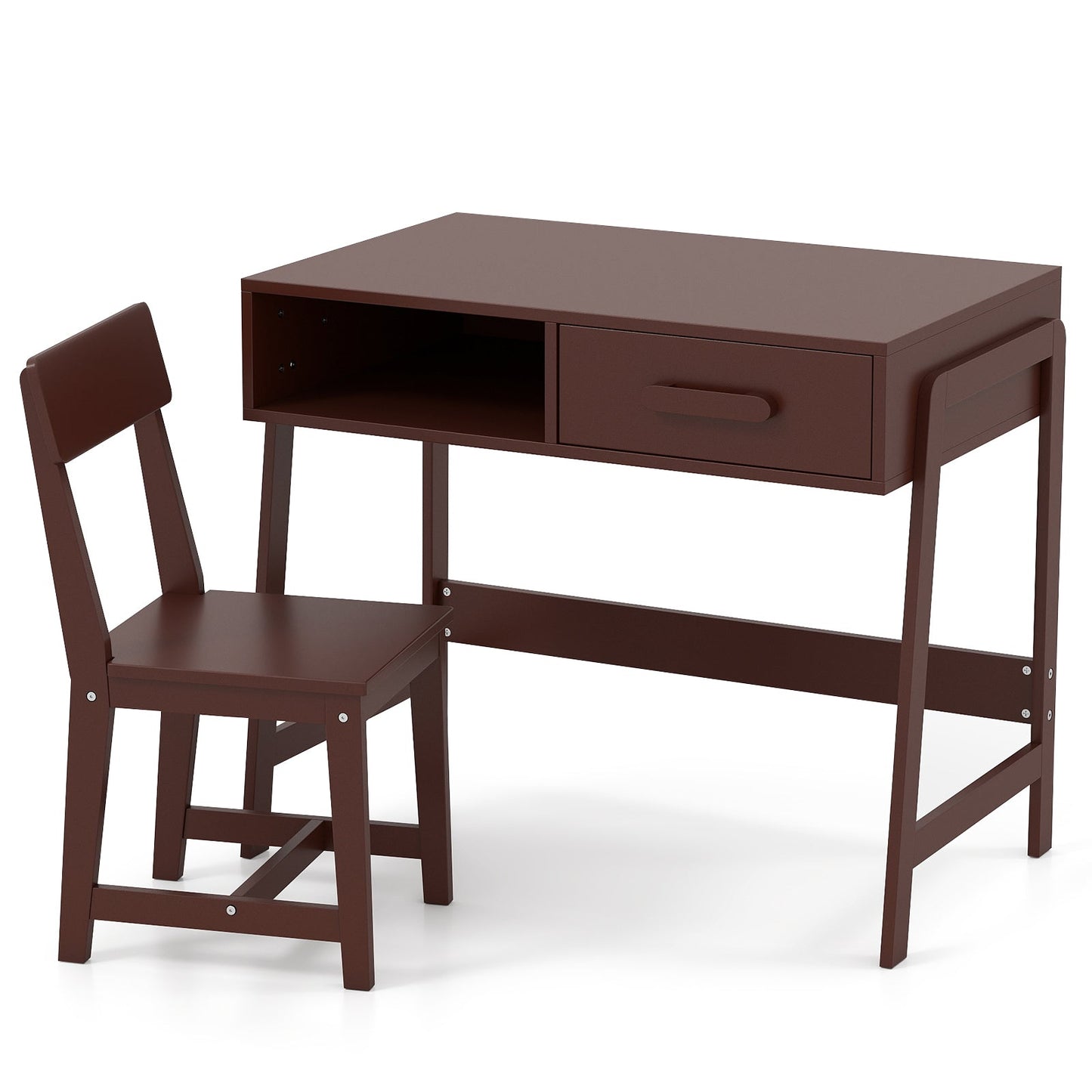 Kids Desk and Chair Set with Storage Drawer and Hutch - Brown