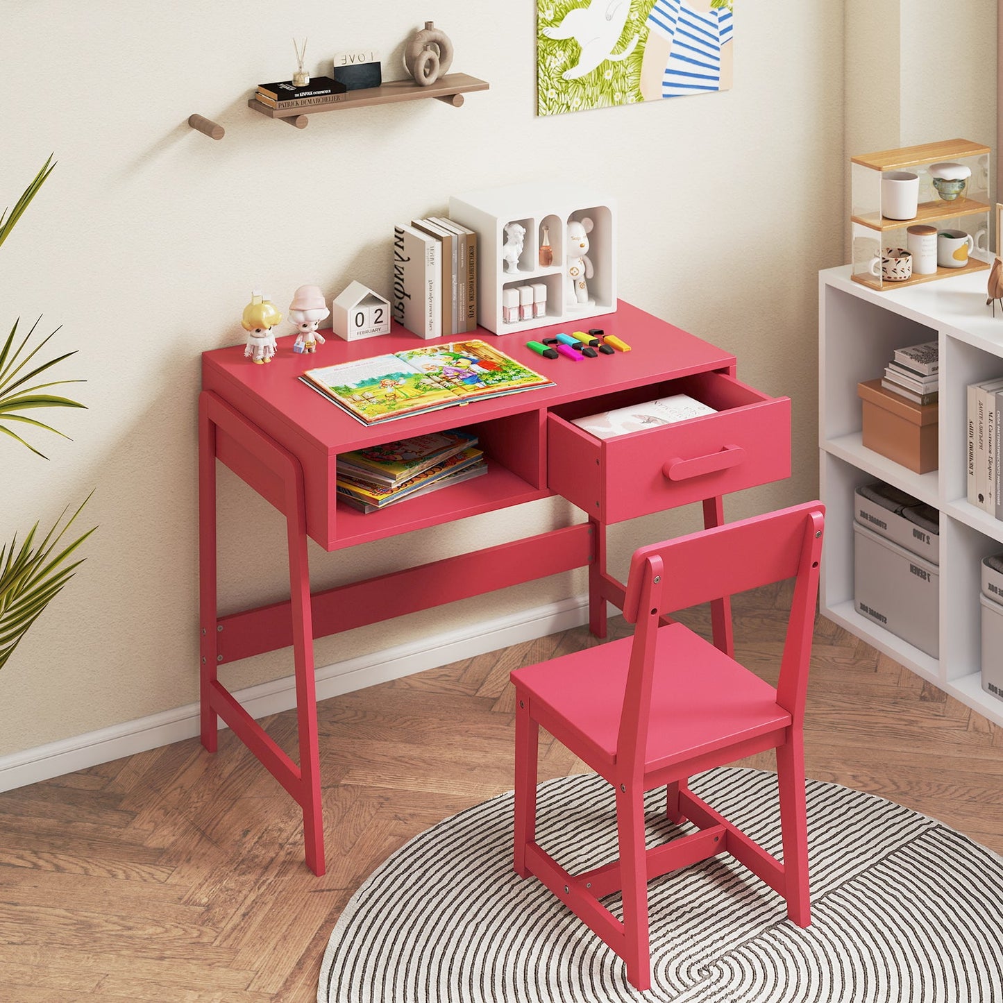 Juego de Escritorio y Silla para Niños con Almacenamiento - Rosa