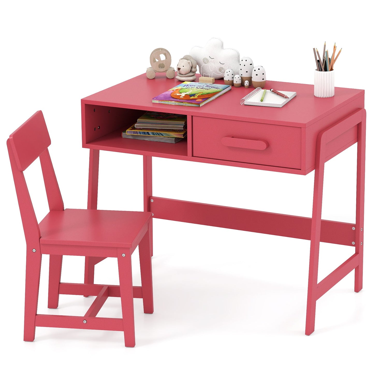 Juego de Escritorio y Silla para Niños con Almacenamiento - Rosa