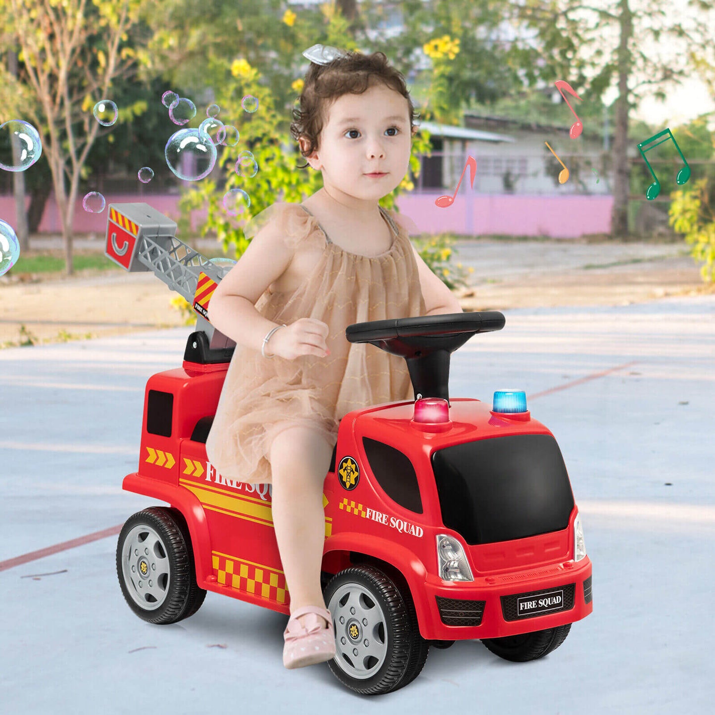 Camión de bomberos para niños con escalera y generador de burbujas - Rojo