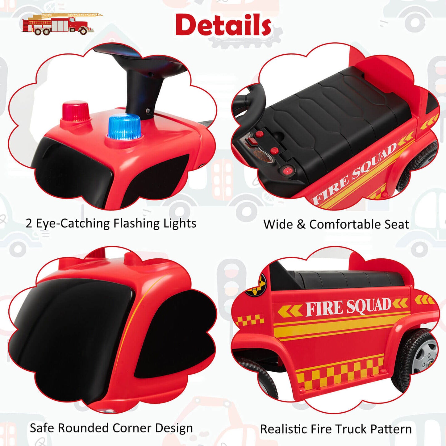 Camión de bomberos para niños con escalera y generador de burbujas - Rojo