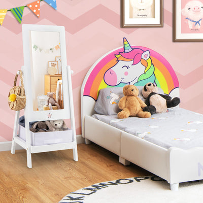 Miroir Plein Long pour Enfants avec Rotation à 360° et Rangement - Blanc