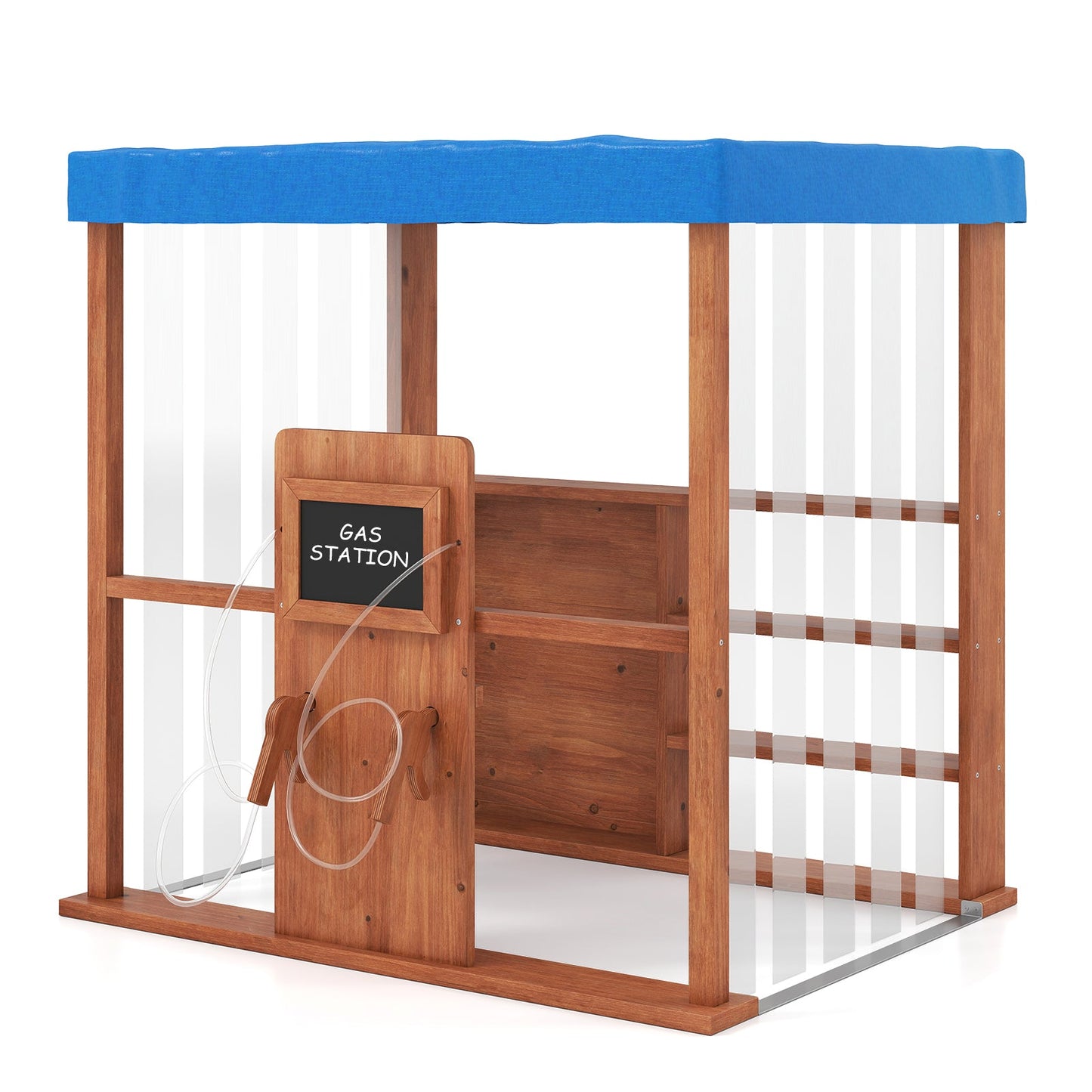 Kids Gas Station Playhouse with Refueling Guns - Brown