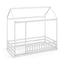 Twin Size Kids House Bed with Roof and Safety Guardrail - White