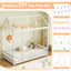 Twin Size Kids House Bed with Roof and Safety Guardrail - White