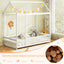 Twin Size Kids House Bed with Roof and Safety Guardrail - White
