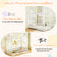 Twin Size Kids House Bed with Roof and Safety Guardrail - White