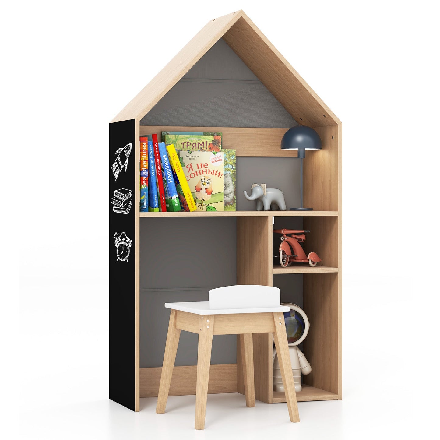 2-in-1 Kids House-Shaped Table and Chair Set - Gray