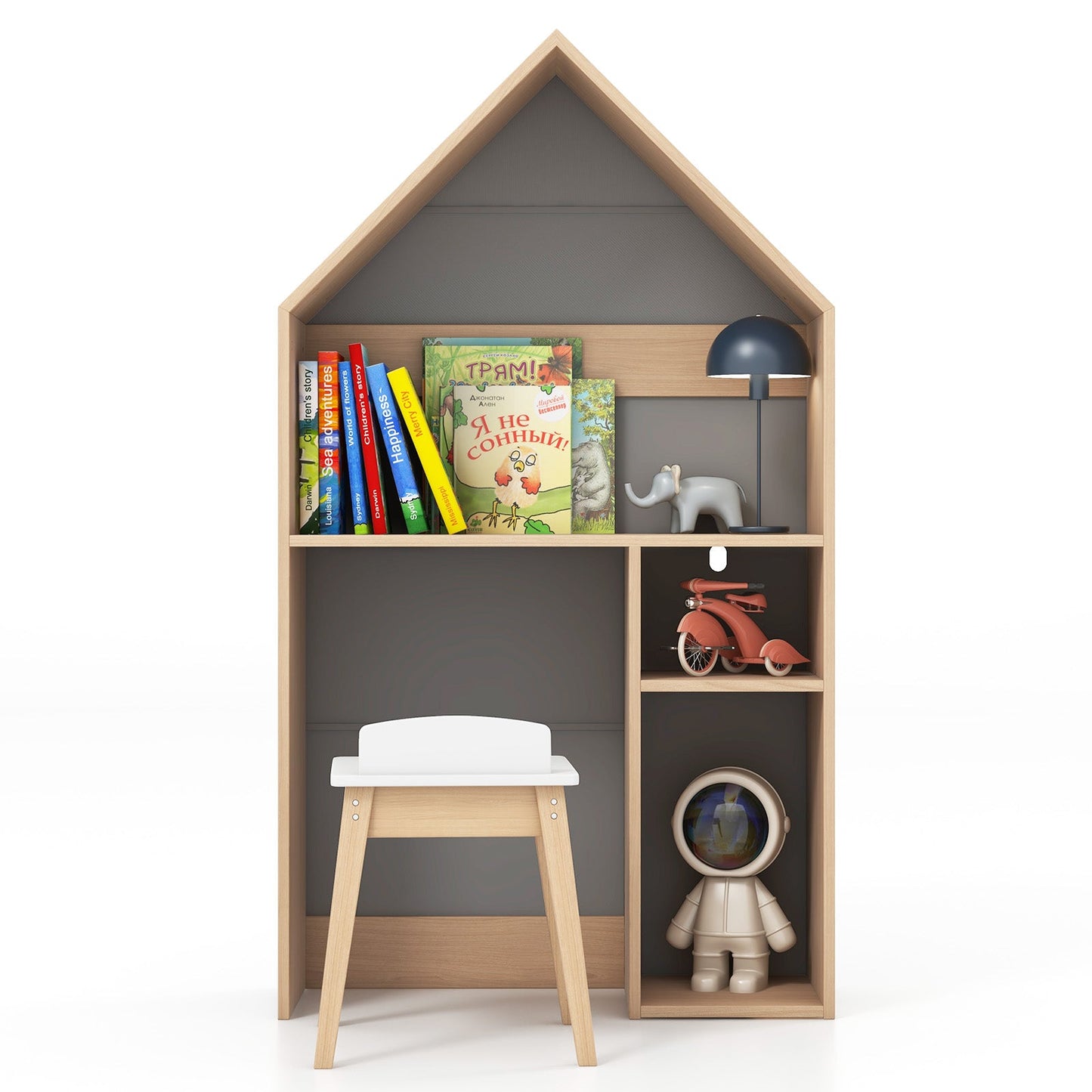2-in-1 Kids House-Shaped Table and Chair Set - Gray