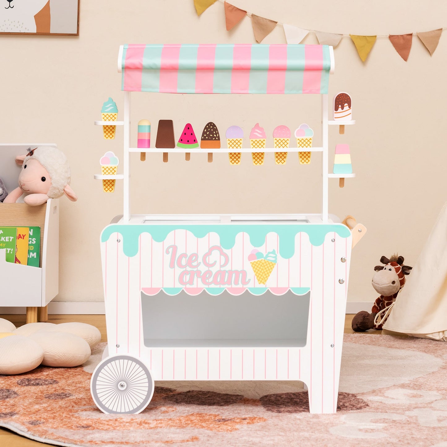 Chariot de Glaces pour Enfants avec Étagère d'Affichage et Accessoires