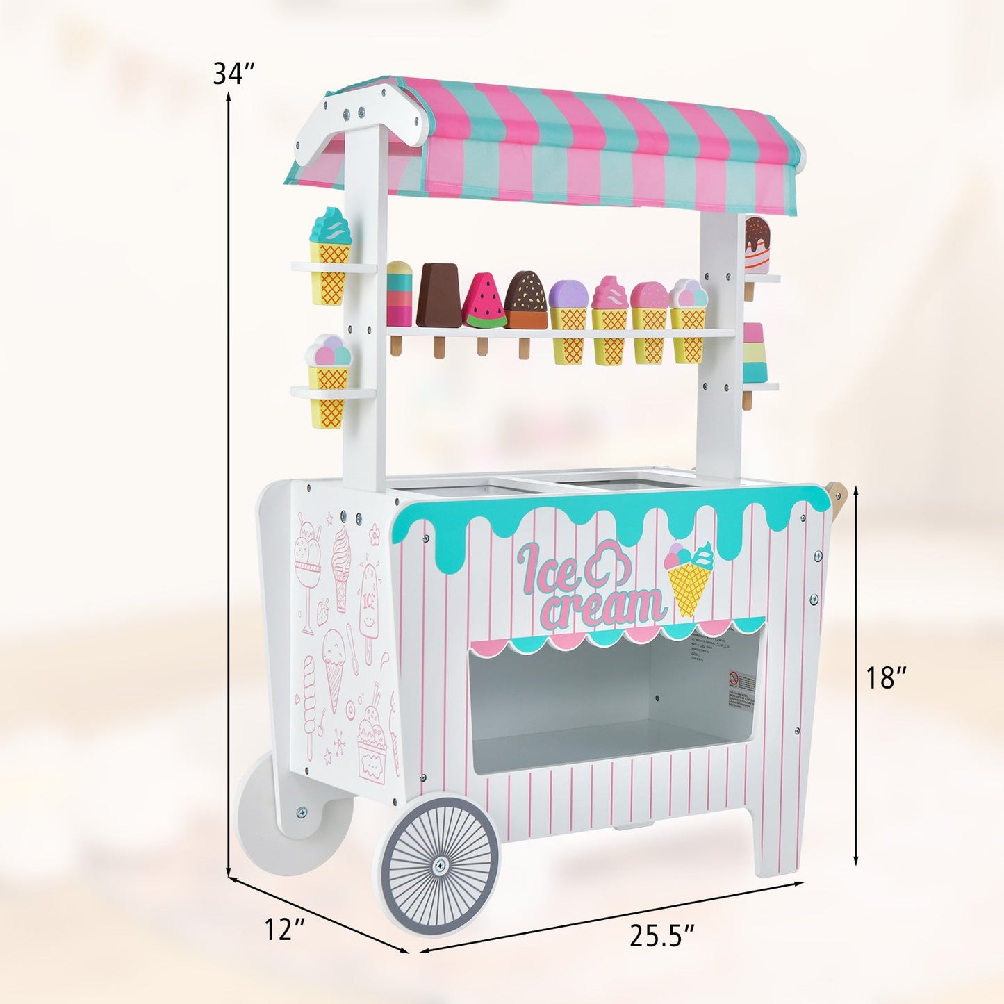 Chariot de Glaces pour Enfants avec Étagère d'Affichage et Accessoires