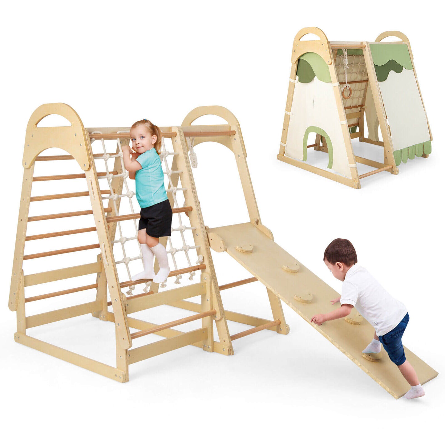 Aire de jeux en bois pour enfants 6-en-1 avec toboggan