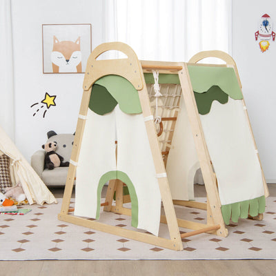 6-in-1 Wooden Kids Jungle Gym Playset with Slide