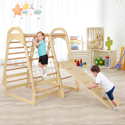 6-in-1 Wooden Kids Jungle Gym Playset with Slide