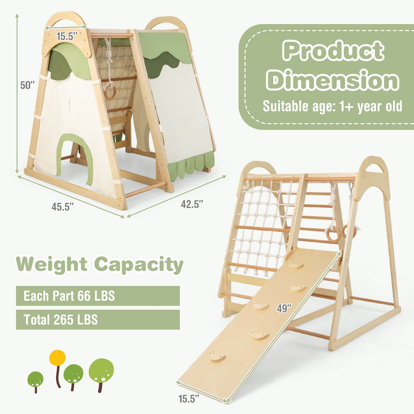Aire de jeux en bois pour enfants 6-en-1 avec toboggan