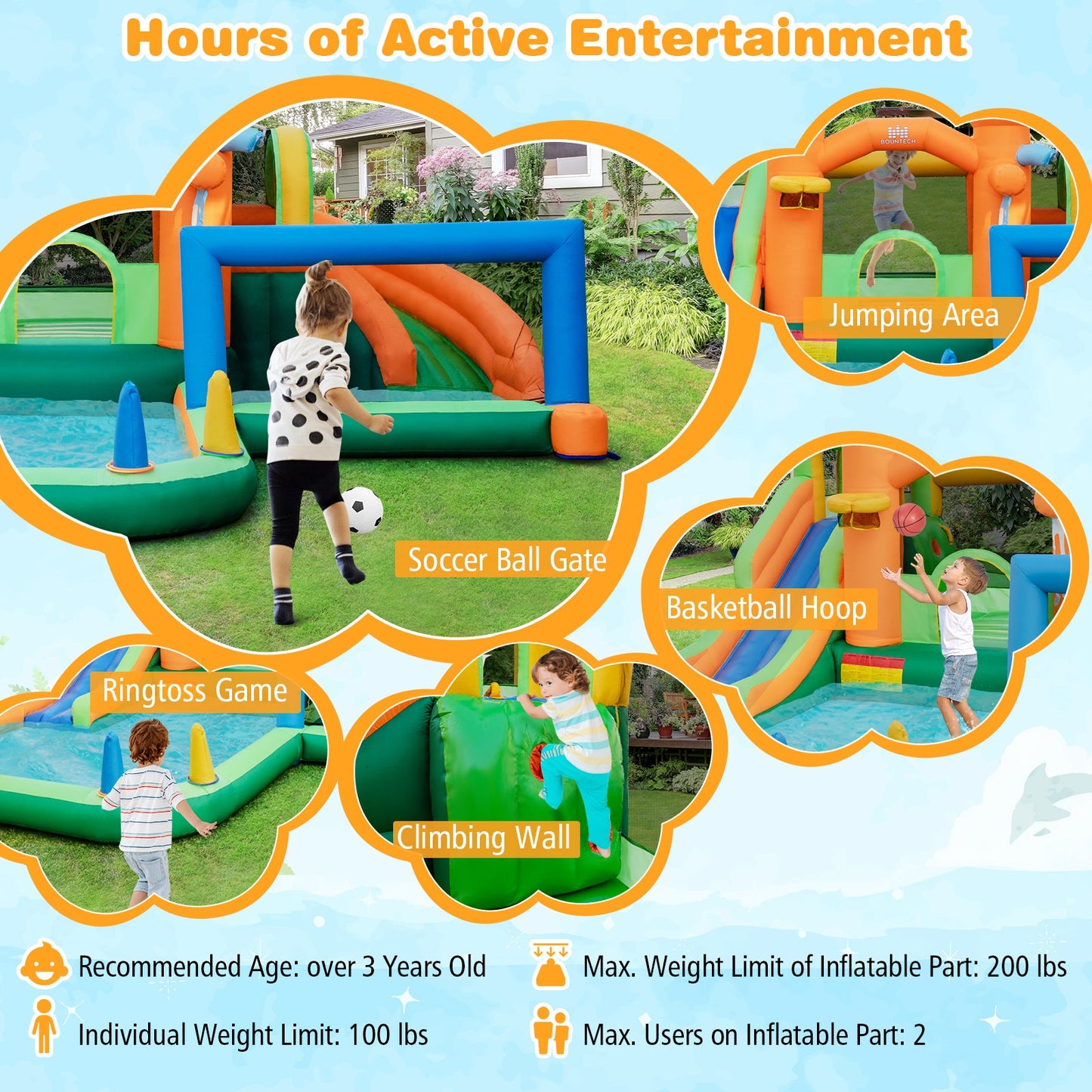 Toboggan Aquatique Gonflable pour Enfants avec Portique de Football et Souffleur