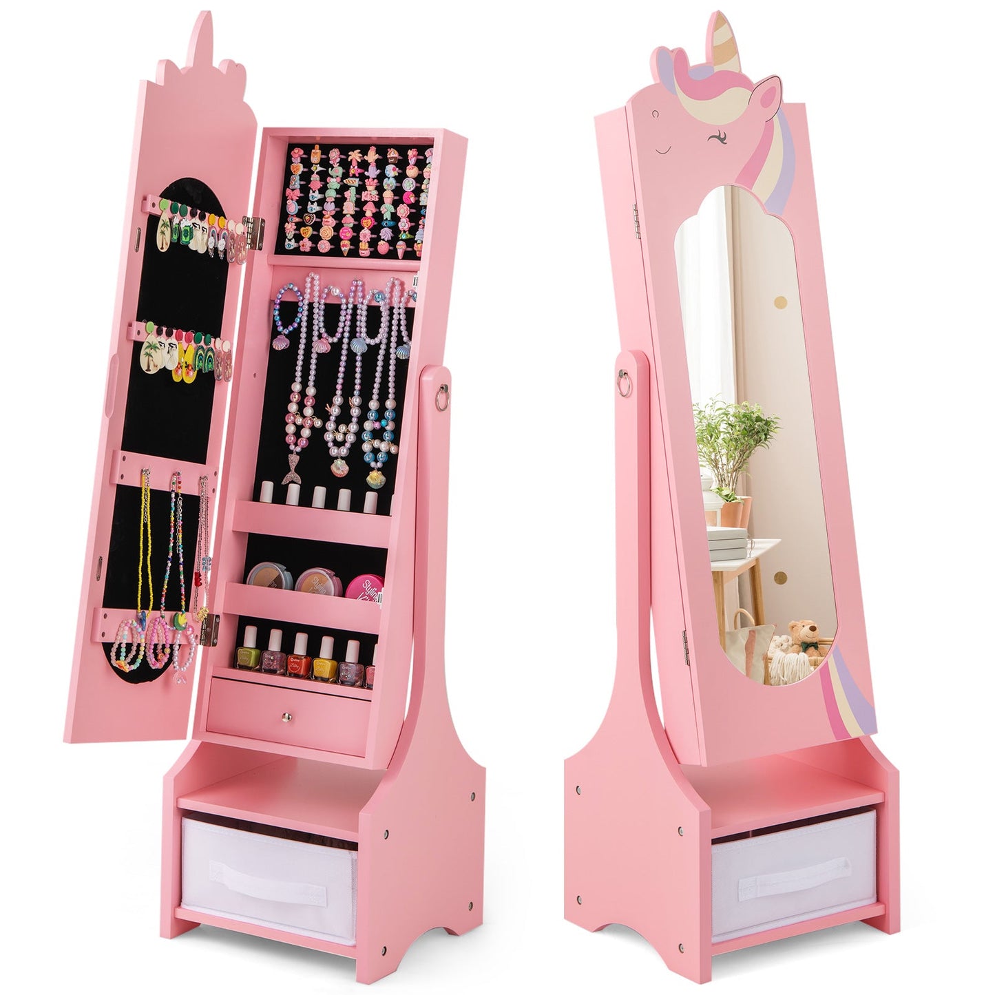 Kids Jewelry Armoire Cabinet with Storage - Pink