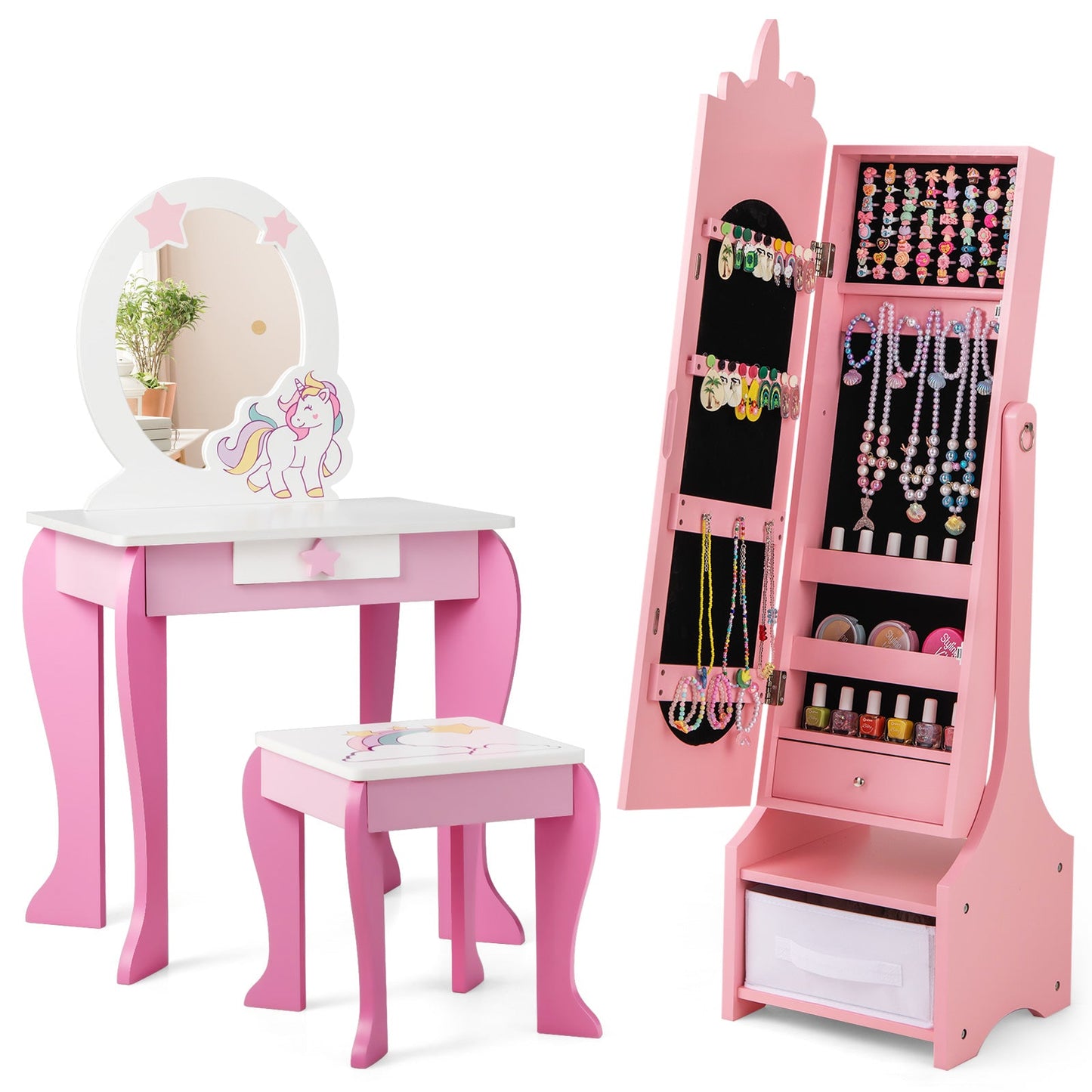 Kids Jewelry Armoire Cabinet with Storage - Pink