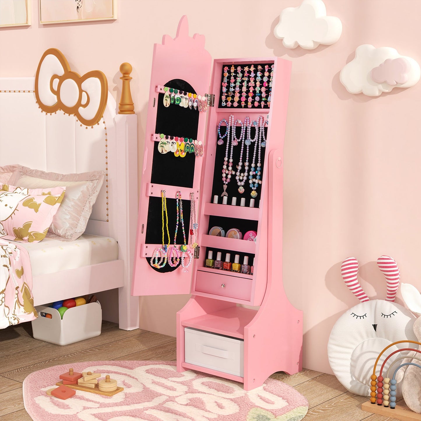 Kids Jewelry Armoire Cabinet with Storage - Pink