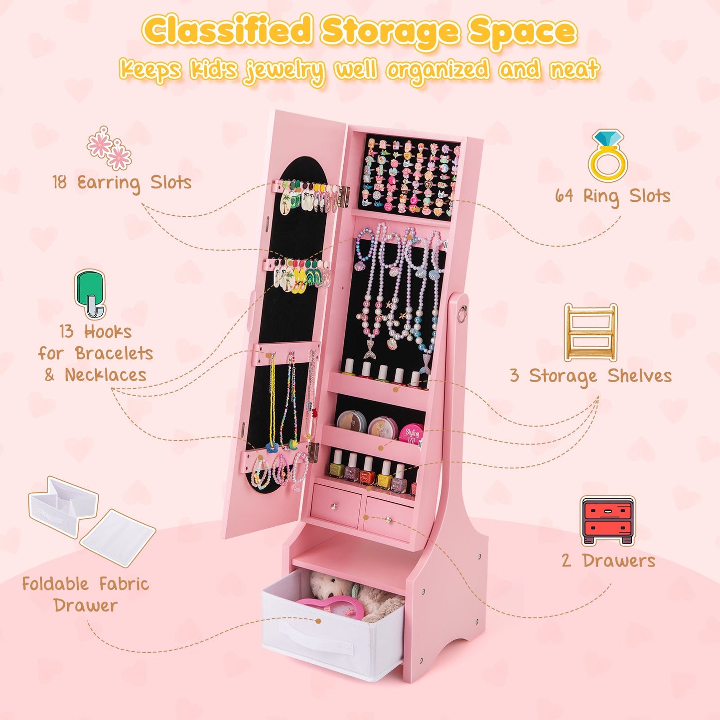 Armoire à bijoux pour enfants autonome - Rose