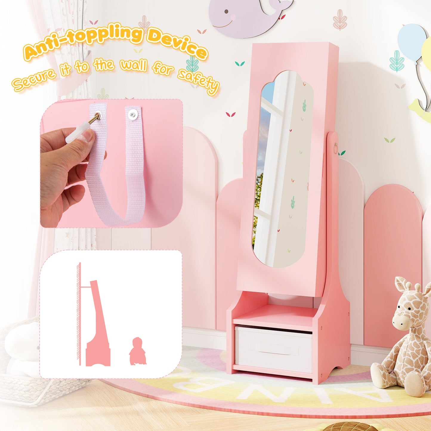 Armoire à bijoux pour enfants autonome - Rose