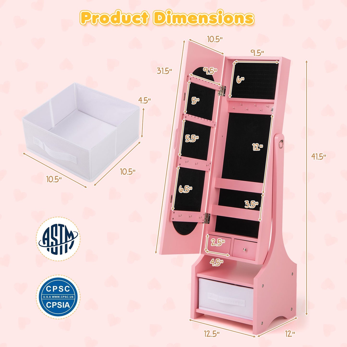 Armoire à bijoux pour enfants autonome - Rose